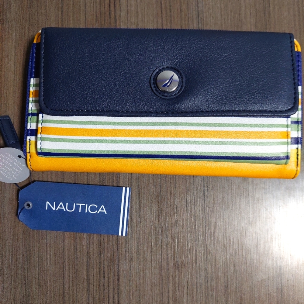 Beautiful Nautica blue & striped organizer clutch